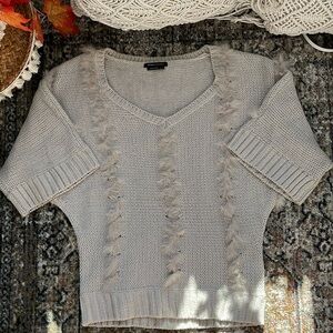 BCBG MaxAzria Rabbit Knit Short Sleeve Sweater with Genuine Fur Accents